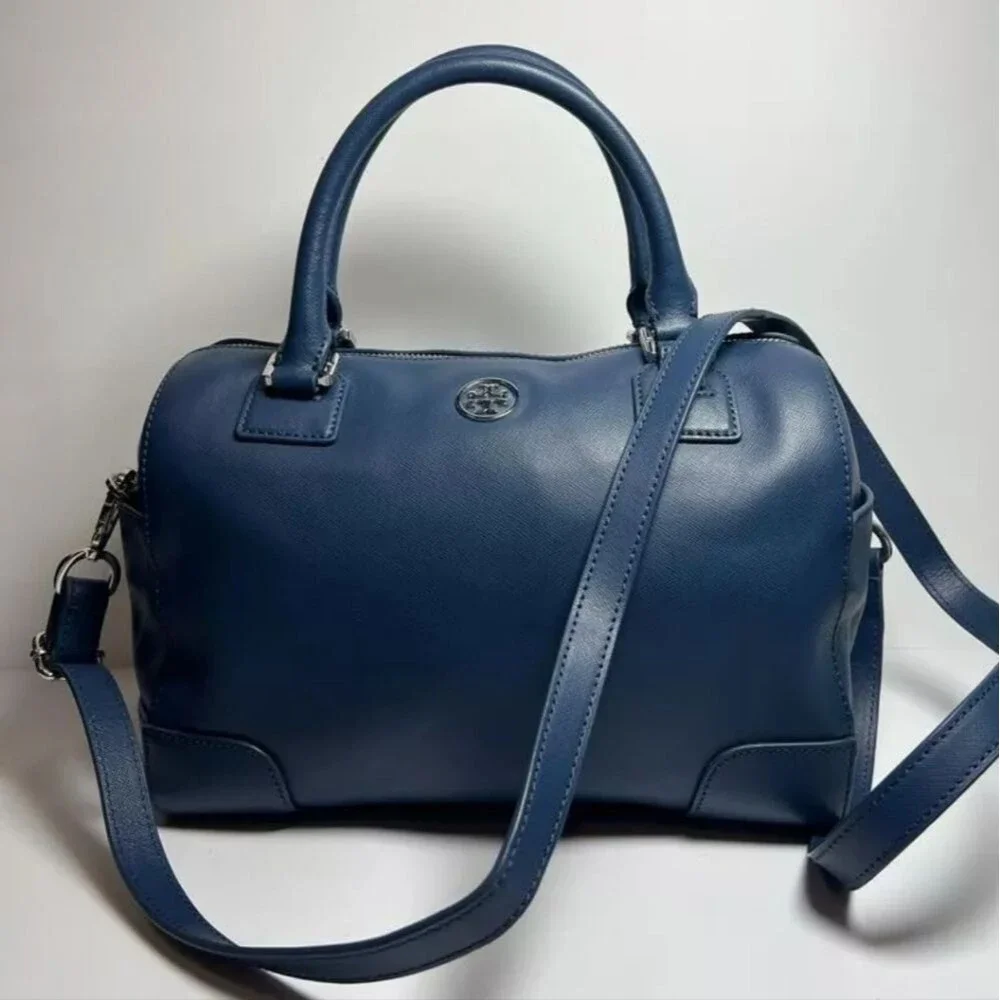 Tory Burch Hudson Bay Blue Leather Gold Hardware NWT - Picture 9 of 14